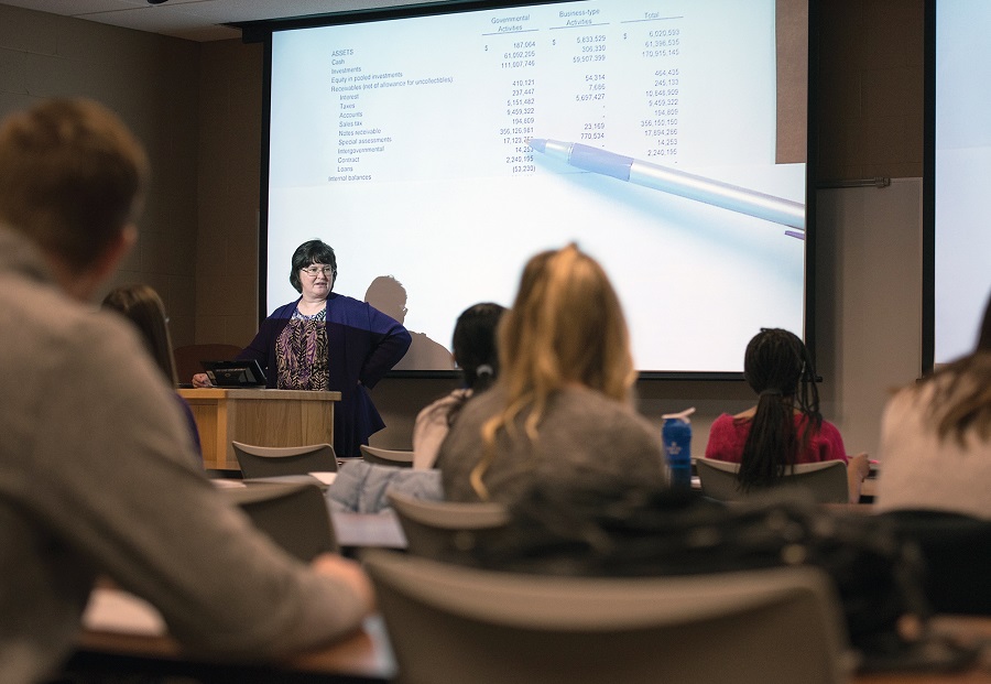 Photo: Professor for NDSU's College of Business teaching